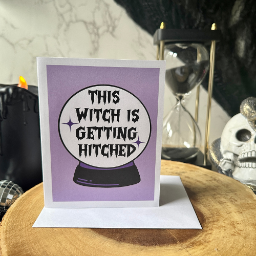 WITCH GETTING HITCHED GREETING CARD