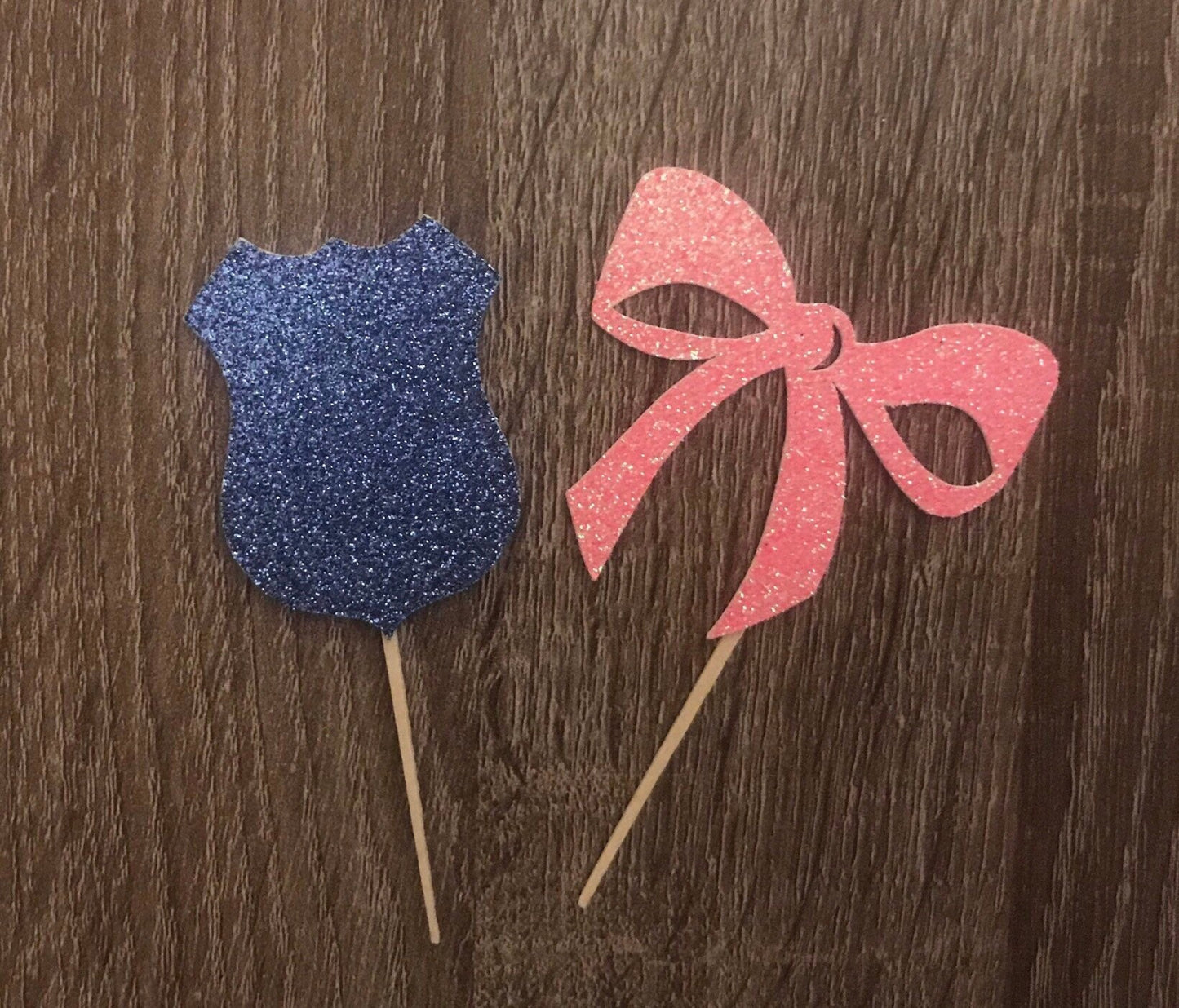 Badges or Bows Cake Topper| Silver Glitter| Gender Reveal Cake Topper| Police Gender Reveal| Sheriff Gender Reveal