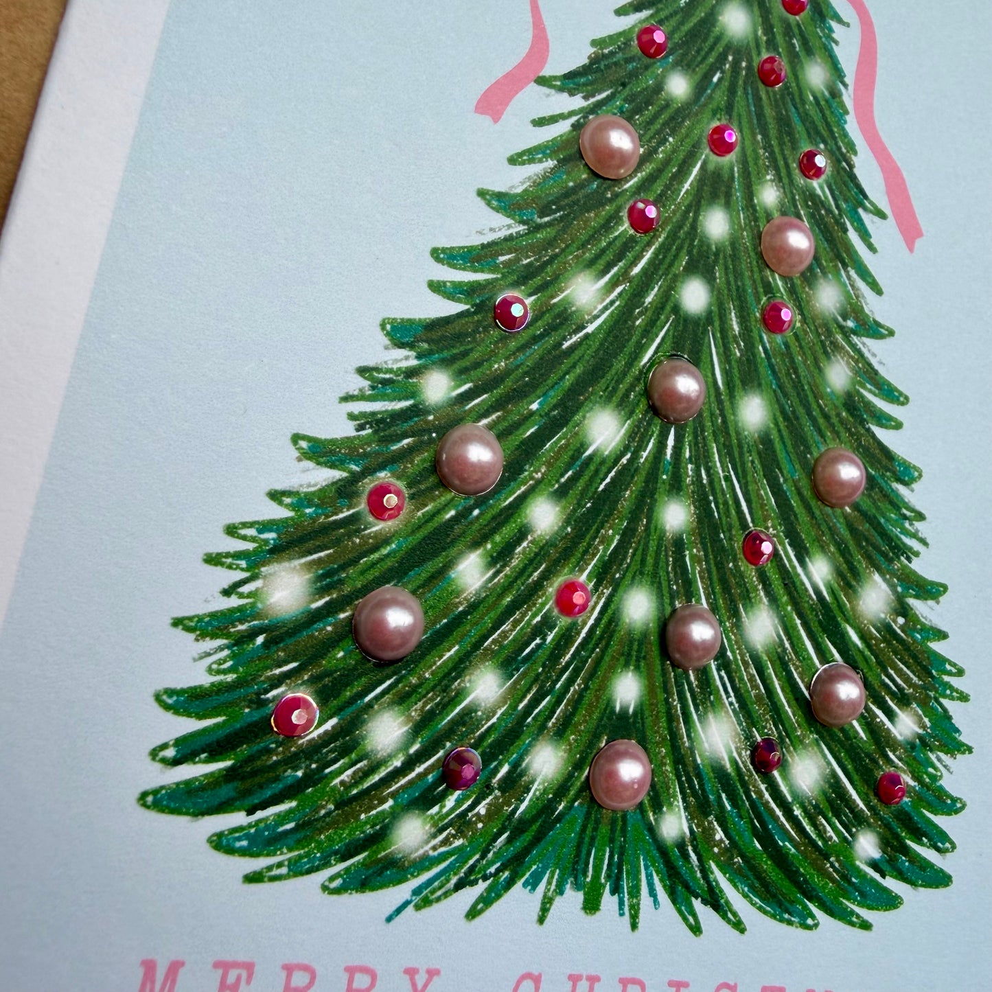 Embellished Merry Christmas Pink Tree Card