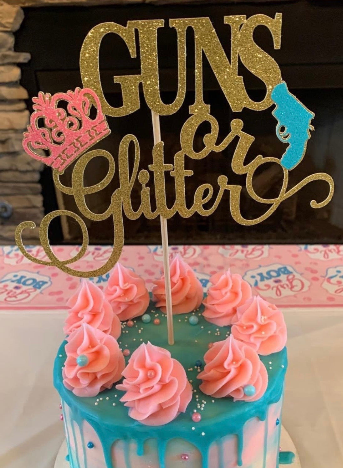 Guns or Glitter Gender Reveal Cake Topper
