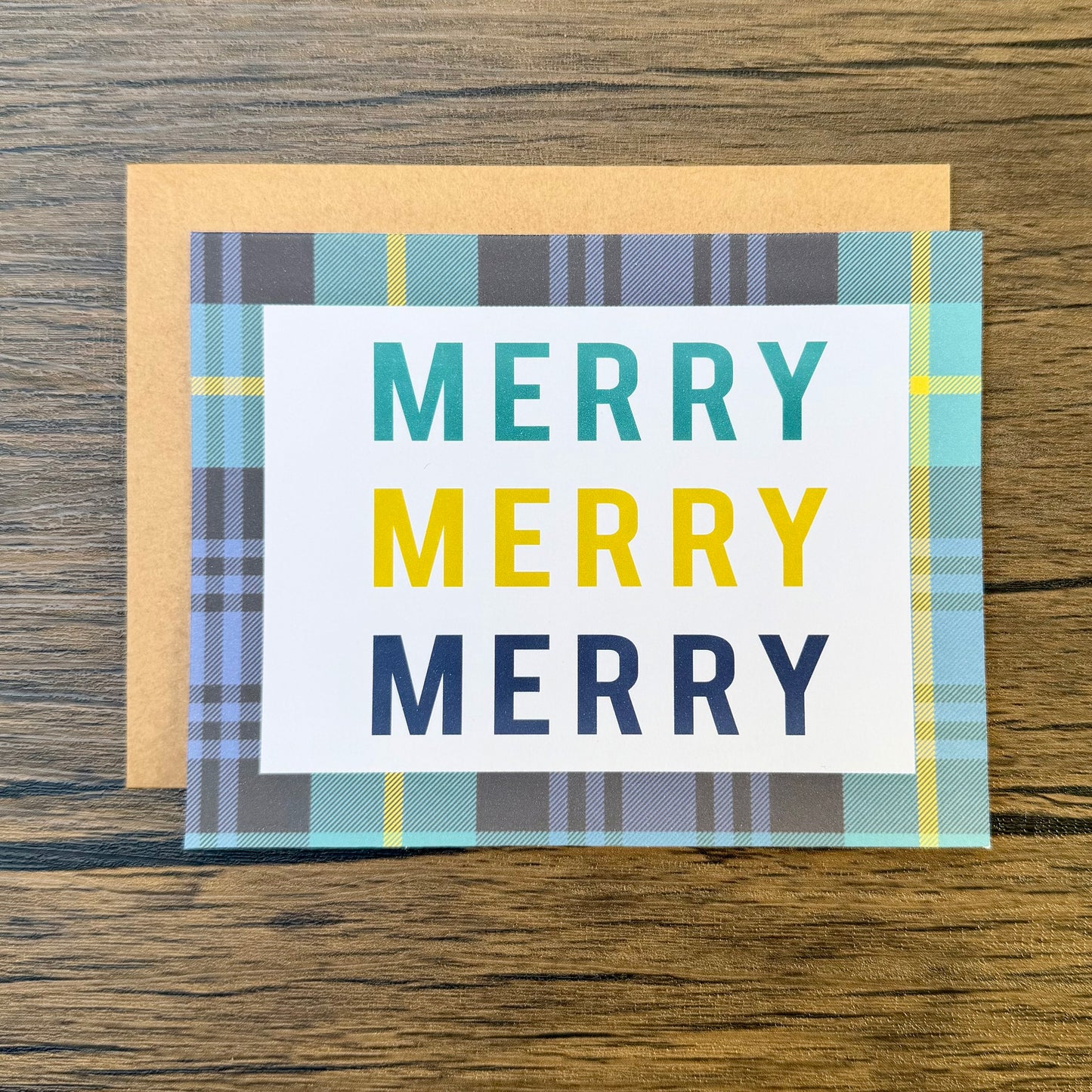 Merry Merry Merry Plaid Christmas Card