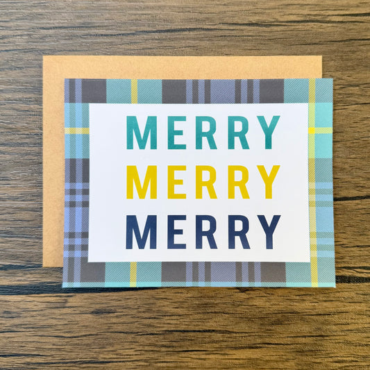 Merry Merry Merry Plaid Christmas Card
