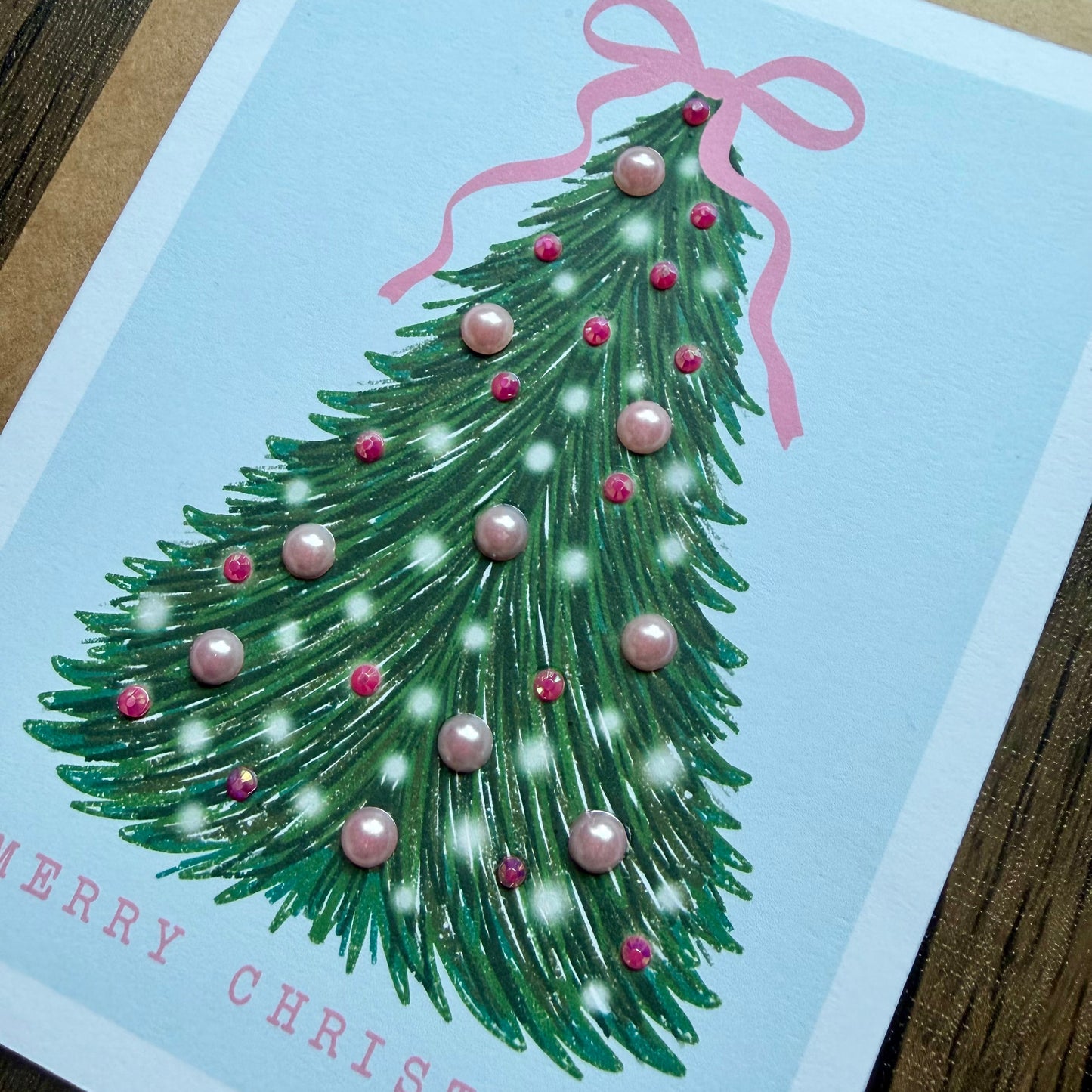 Embellished Merry Christmas Pink Tree Card