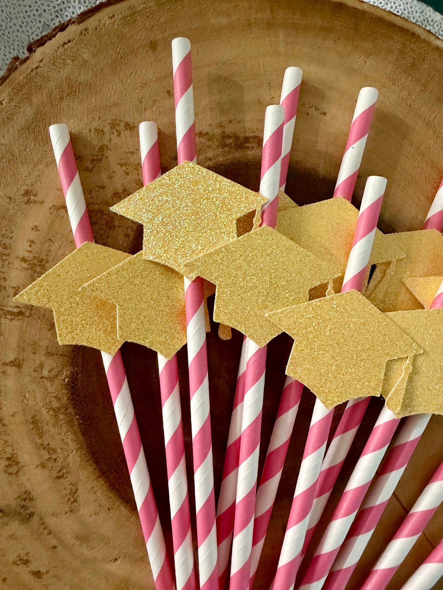 Glitter Graduation Cap Straws