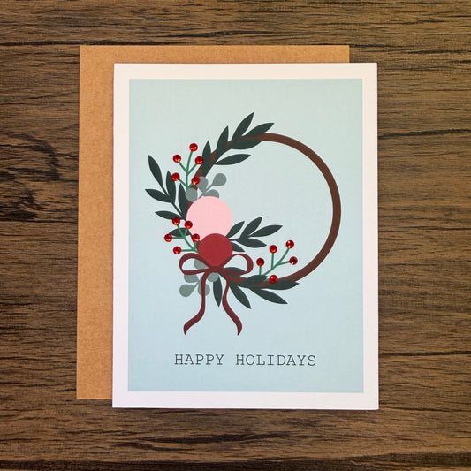 Embellished Happy Holidays Wreath Greeting Card