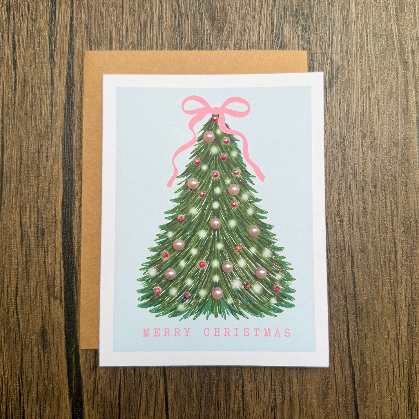 Embellished Merry Christmas Pink Tree Card
