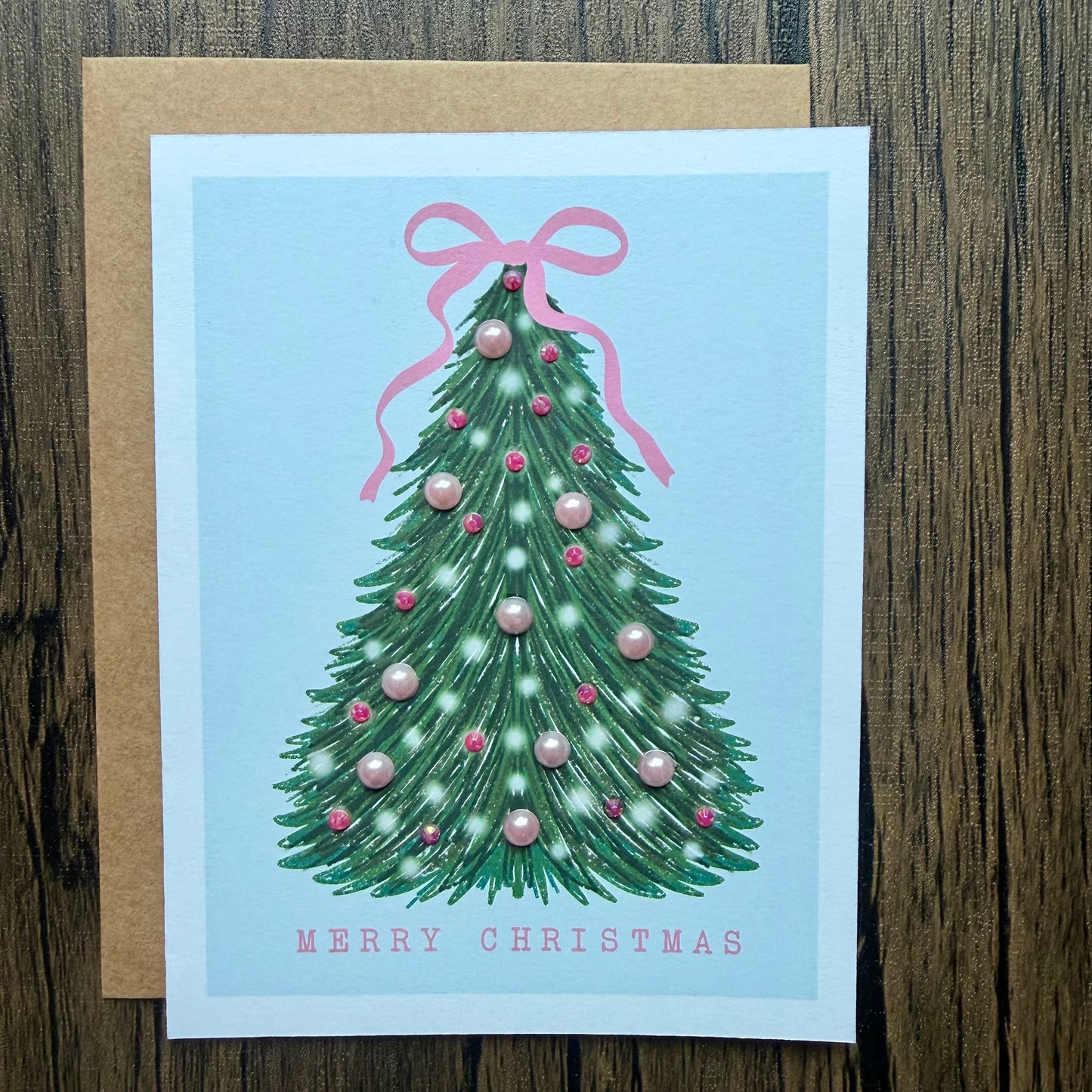 Embellished Merry Christmas Pink Tree Card