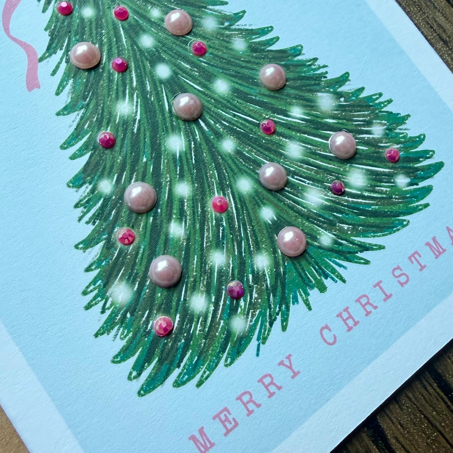 Embellished Merry Christmas Pink Tree Card
