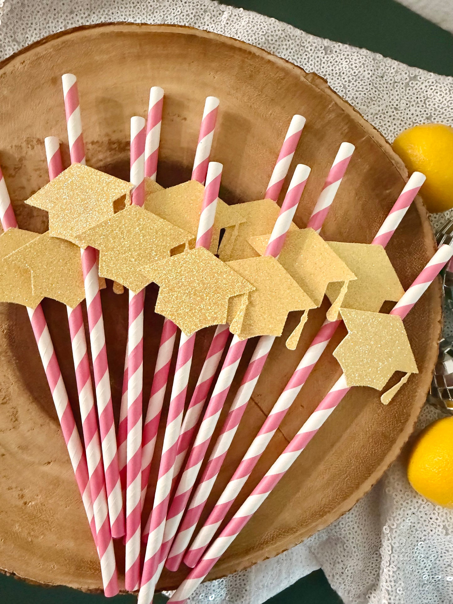 Glitter Graduation Cap Straws