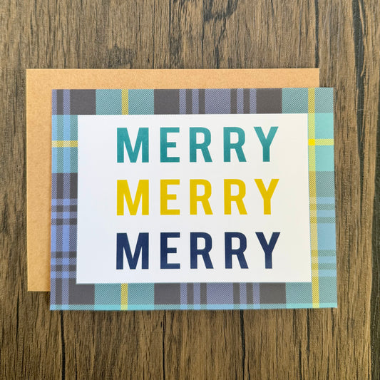 Merry Merry Merry Plaid Christmas Card