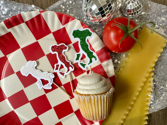 Italy Cupcake Toppers (6)| Italy Flag Decor| Thats Amore Party| Pizza Bach| Italian Bach Decor| Italian Birthday Decor| Pizza Party Theme