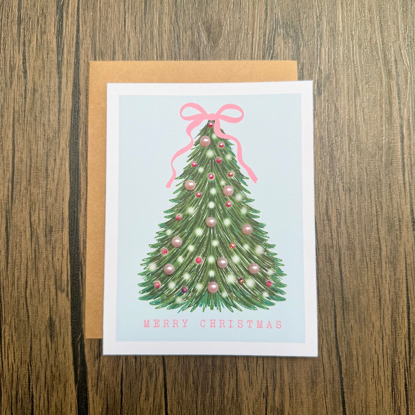 Embellished Merry Christmas Pink Tree Card