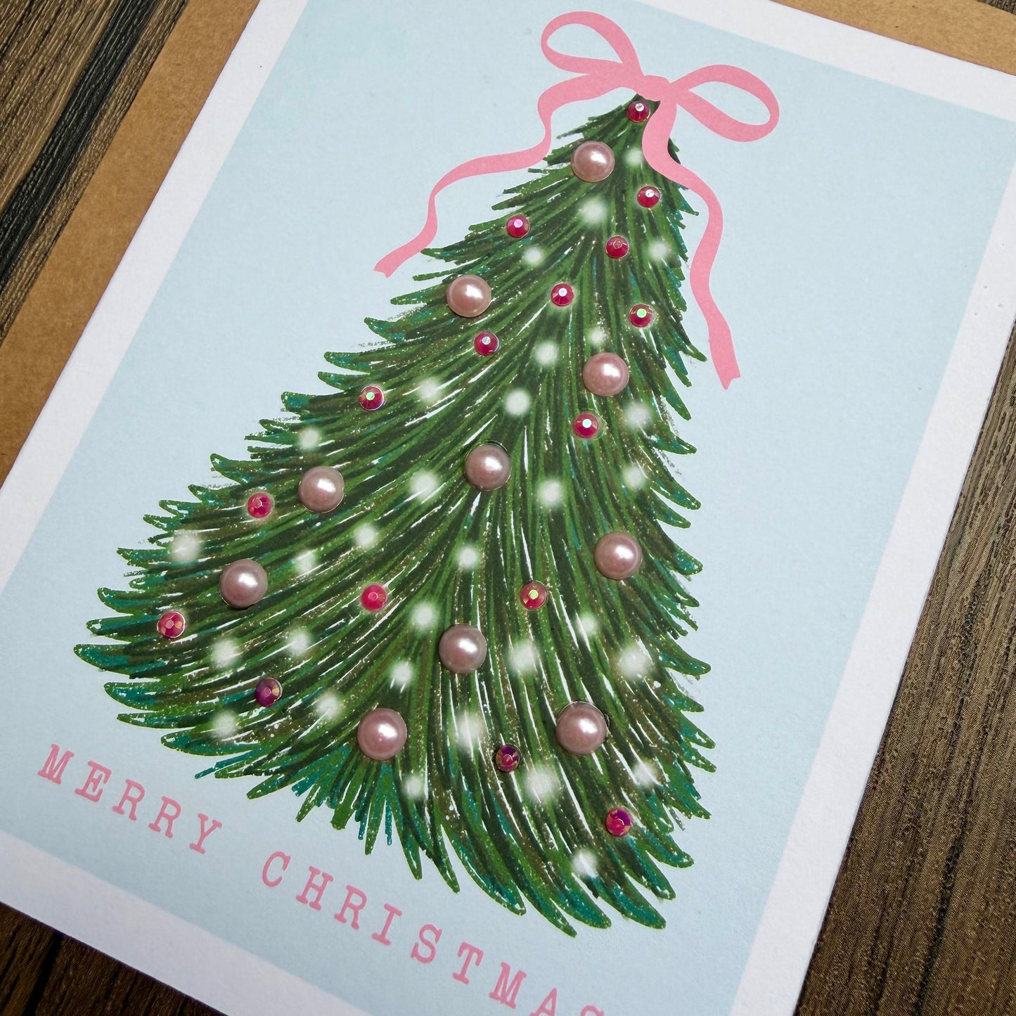 Embellished Merry Christmas Pink Tree Card