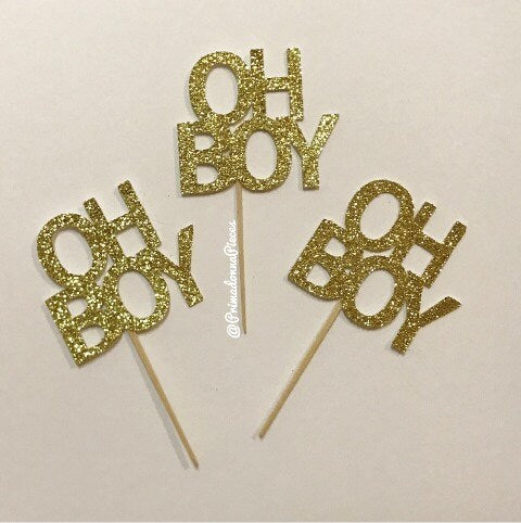 Oh Boy Cupcake Toppers (Qty. 6)| Oh Boy Baby Shower| Gender Reveal| Baby Sprinkle| Boy First Birthday| Oh Boy Birthday Decor| Oh Boy Picks
