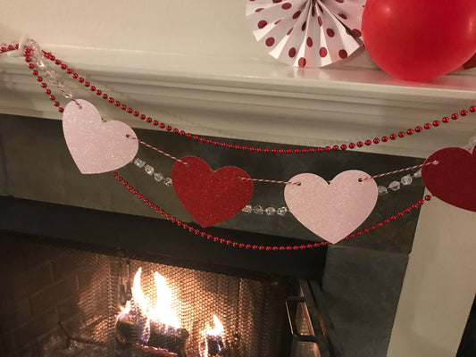 Heart Banner| Heart Garland| Heart Bunting| Valentines Day Garland| Galentine's Day Decor| Love Is In the Air| Pink and Red Party Decorations