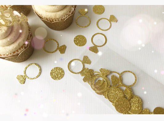 50 Piece Ring Confetti| Engagement Confetti| Gold Ring Confetti| Bridal Shower Decor| Wedding Confetti| Bride to Be| Bachelorette Confetti|
