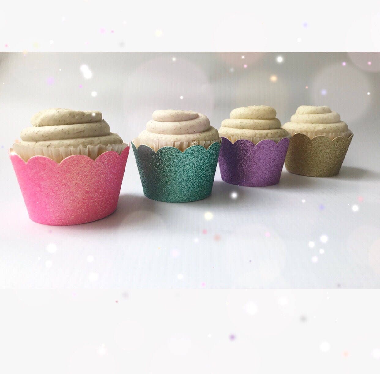 Glitter Cupcake Wrappers| Cupcake Sleeves| Sparkle Cupcake Wrappers| Pastel Glitter Cupcake Holders| Unicorn Party Decor| Pastel Party Decor
