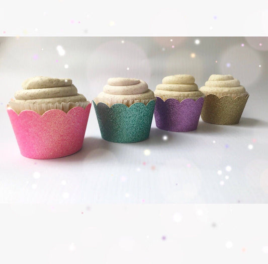 Glitter Cupcake Wrappers| Cupcake Sleeves| Sparkle Cupcake Wrappers| Pastel Glitter Cupcake Holders| Unicorn Party Decor| Pastel Party Decor