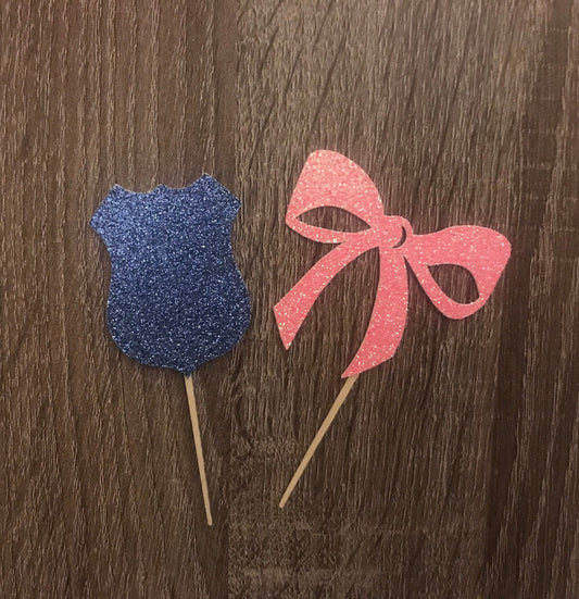 Badges or Bows Gender Reveal (Qty. 6)| Badges or Bows Cupcake Toppers| Gender Reveal Party| Police Gender Reveal| Bow Gender Reveal