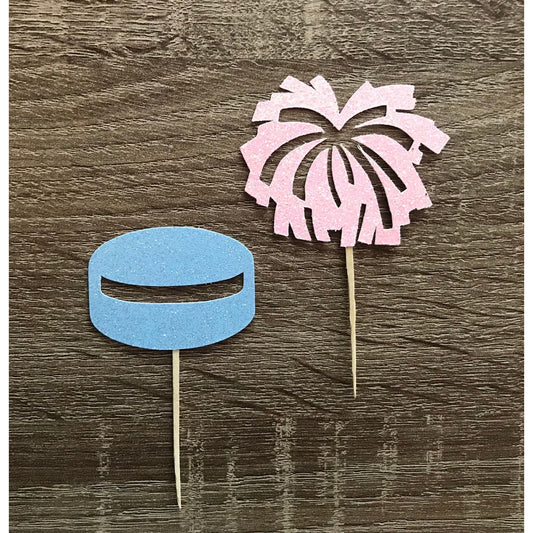 Pucks or Pom Poms Cupcake Toppers (Qty. 6)| Hockey Gender Reveal| Hockey Cupcake Toppers| Puck Cupcake Toppers| Hockey Toppers| Hockey Party