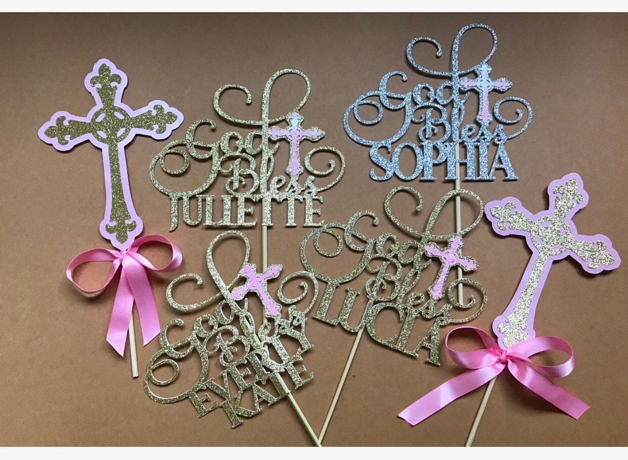Communion Cake Topper| Communion Party Decor| God Bless Cake Topper| God Bless Decorations| Baptism| Confirmation| Religious Toppers|