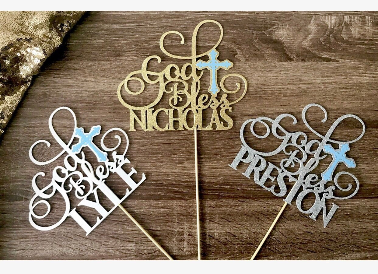 Communion Cake Topper| Communion Party Decor| God Bless Cake Topper| God Bless Decorations| Baptism| Confirmation| Religious Toppers|