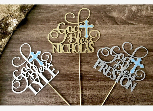 Communion Cake Topper| God Bless Cake Topper| Baptism Cake Topper| Baptism Decorations for Boys or Girls| Confirmation Centerpieces