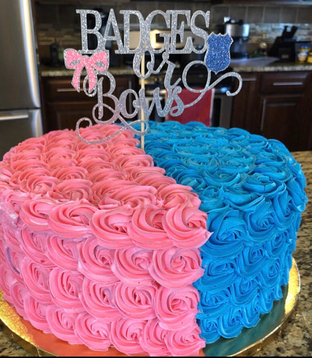 Badges or Bows Cake Topper| Silver Glitter| Gender Reveal Cake Topper| Police Gender Reveal| Sheriff Gender Reveal