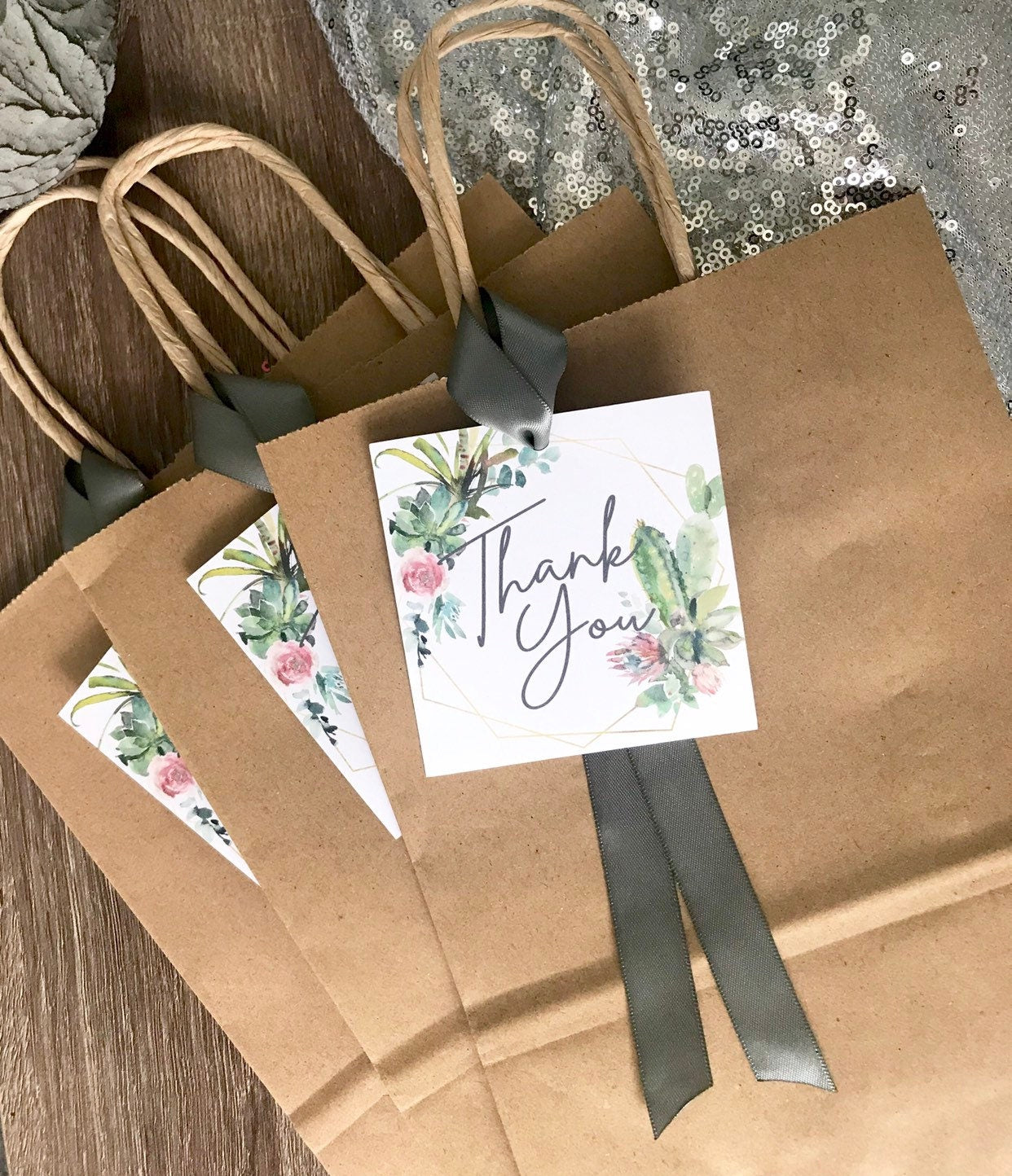 Thank You Bags (Qty. 1)| Wedding Thank You Bags| Thank You Gift Tags| Cactus Thank You Tags| Thank You Tags| Succulent Thank You Tags