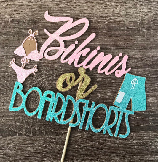 Bikinis or Boardshorts Gender Reveal Cake Topper