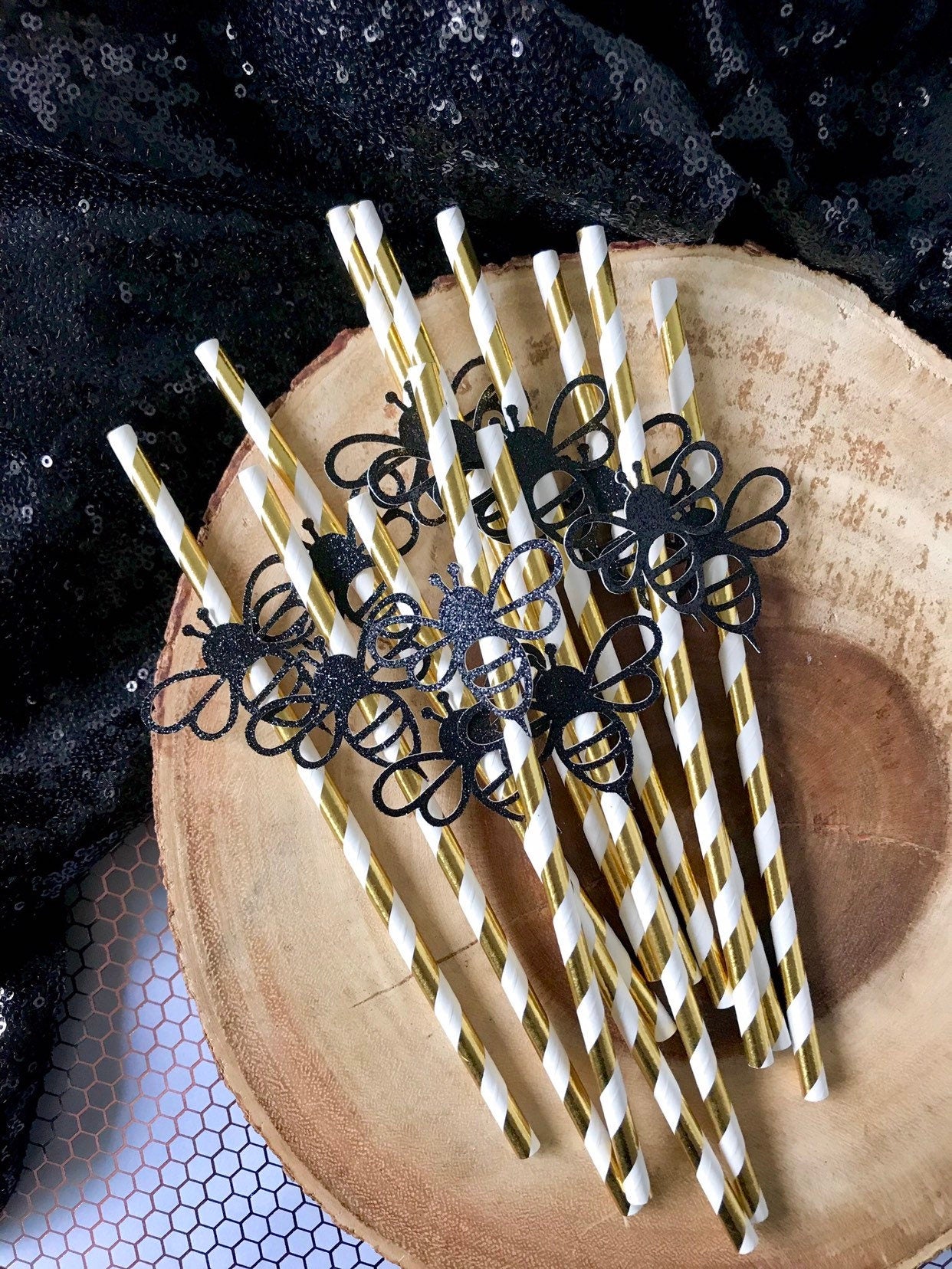 Glitter Bee Straws