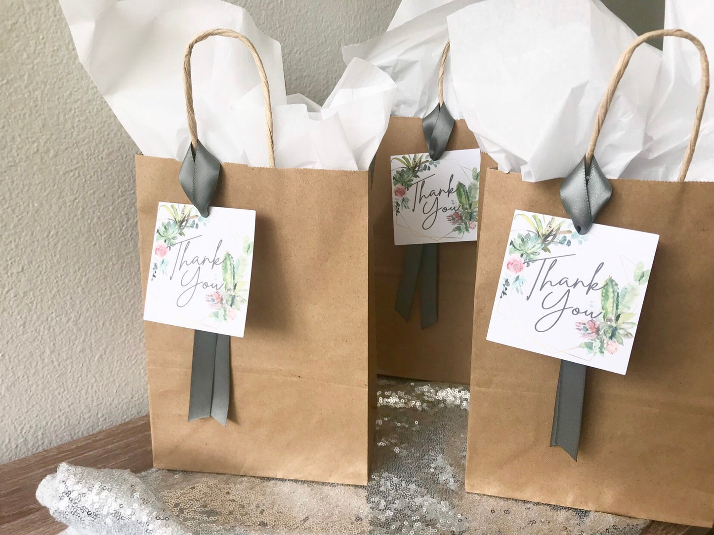 Thank You Bags (Qty. 1)| Wedding Thank You Bags| Thank You Gift Tags| Cactus Thank You Tags| Thank You Tags| Succulent Thank You Tags