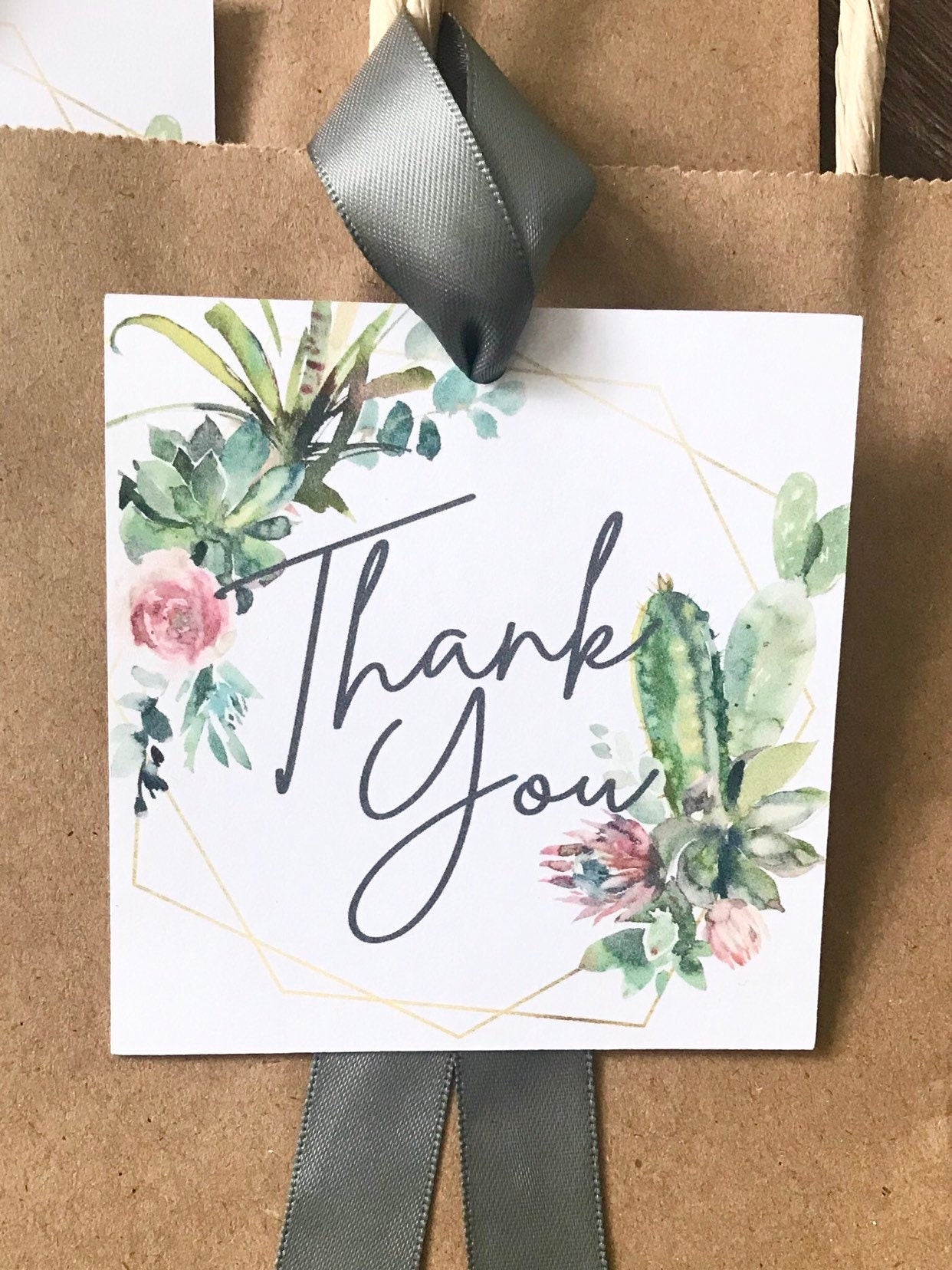 Thank You Bags (Qty. 1)| Wedding Thank You Bags| Thank You Gift Tags| Cactus Thank You Tags| Thank You Tags| Succulent Thank You Tags