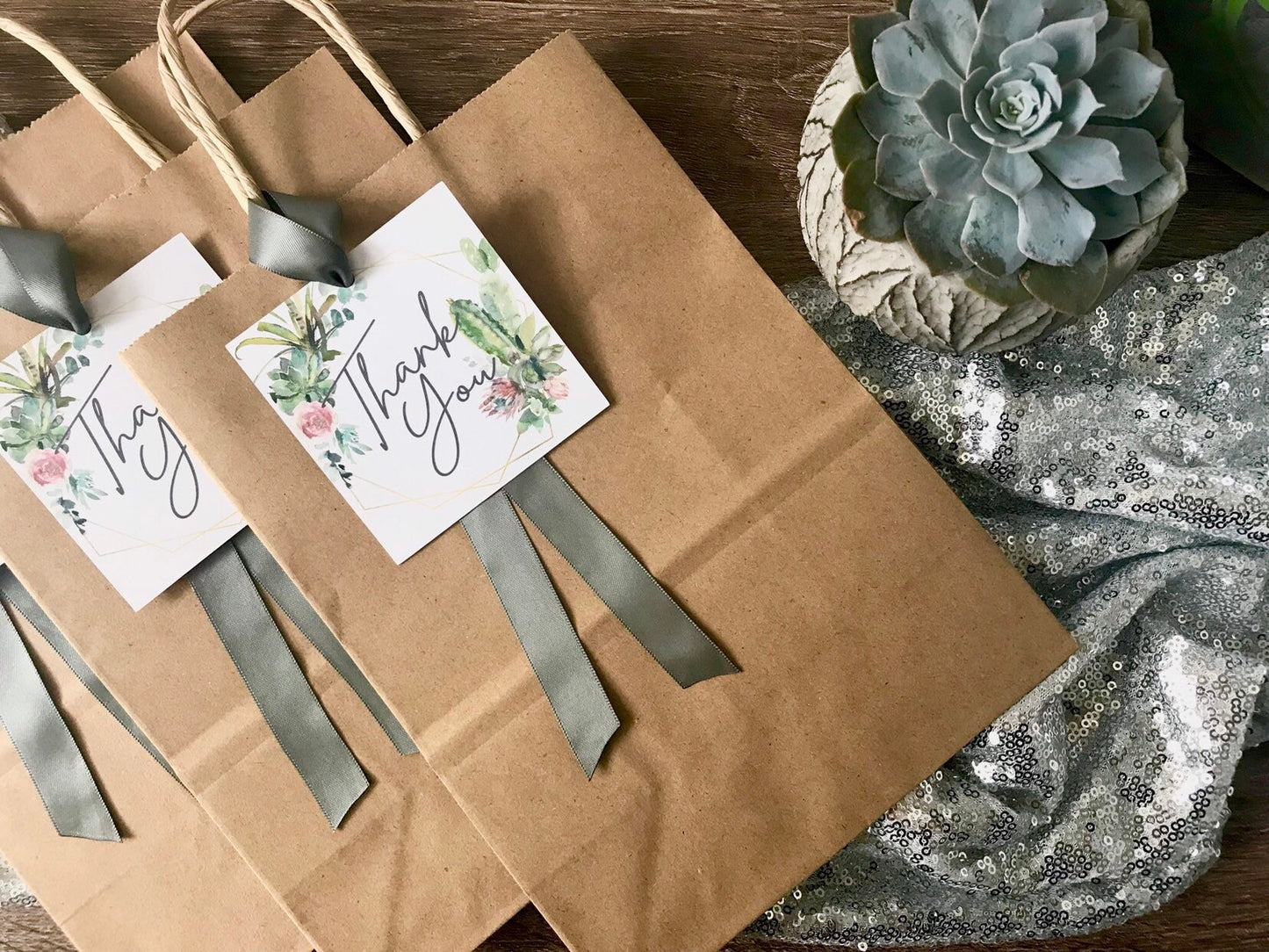 Thank You Bags (Qty. 1)| Wedding Thank You Bags| Thank You Gift Tags| Cactus Thank You Tags| Thank You Tags| Succulent Thank You Tags