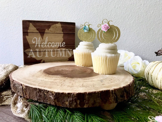 Pumpkin Cupcake Toppers (6)| Little Pumpkin is Brewing| Little Pumpkin on the Way| Fall Gender Reveal Decor| Pumpkin Gender Reveal Decor