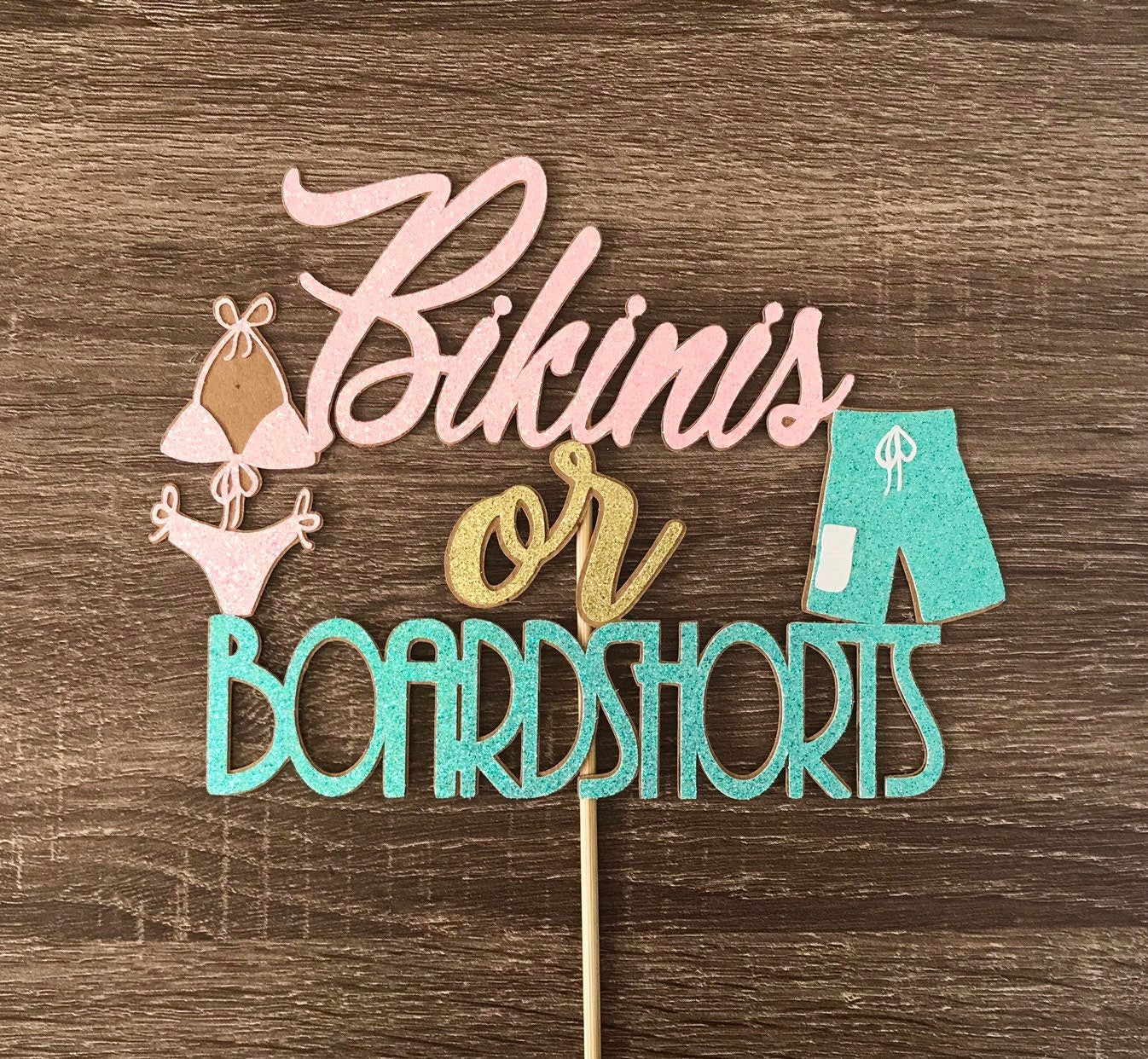 Bikinis or Boardshorts Gender Reveal Cake Topper