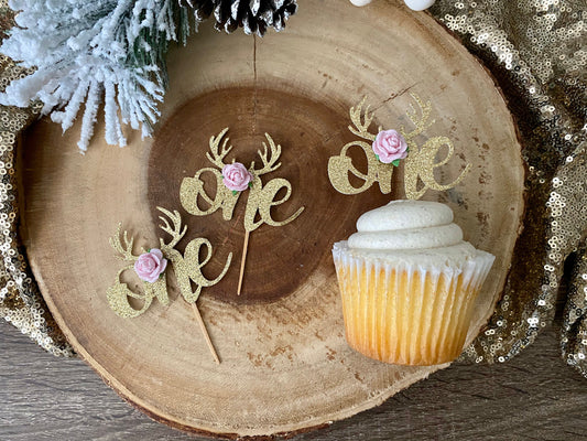 One Cupcake Toppers (Qty. 6)| Deer Toppers| Deer First Birthday| Deer Birthday Party| Oh Deer Toppers| Deer Toppers| Deer Cupcake Picks
