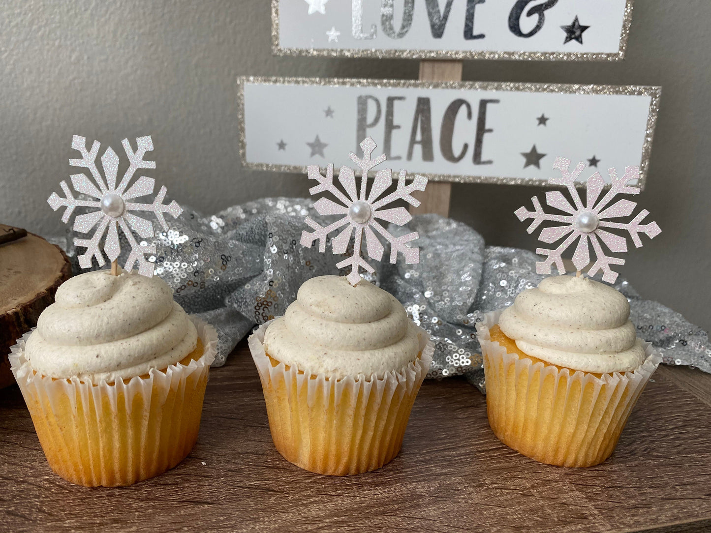 Snowflake Cupcake Toppers (Qty. 6)| Snowflake Party Decor| Pearl Cupcake Toppers| Snowflake Decorations| Winter Cupcake Toppers