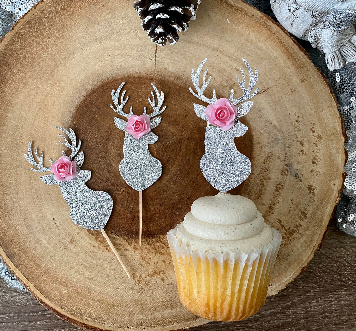 Silver Winter Onederland Party Decor| Reindeer Cupcake Toppers| Deer Cupcake Toppers| Reindeer Toppers| Deer Picks| Deer 1st Birthday