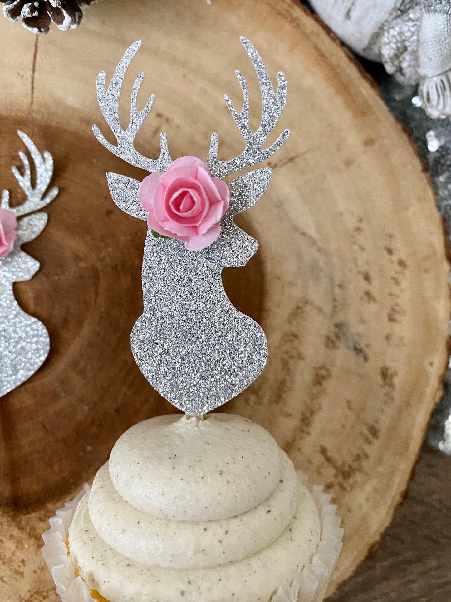 Silver Winter Onederland Party Decor| Reindeer Cupcake Toppers| Deer Cupcake Toppers| Reindeer Toppers| Deer Picks| Deer 1st Birthday