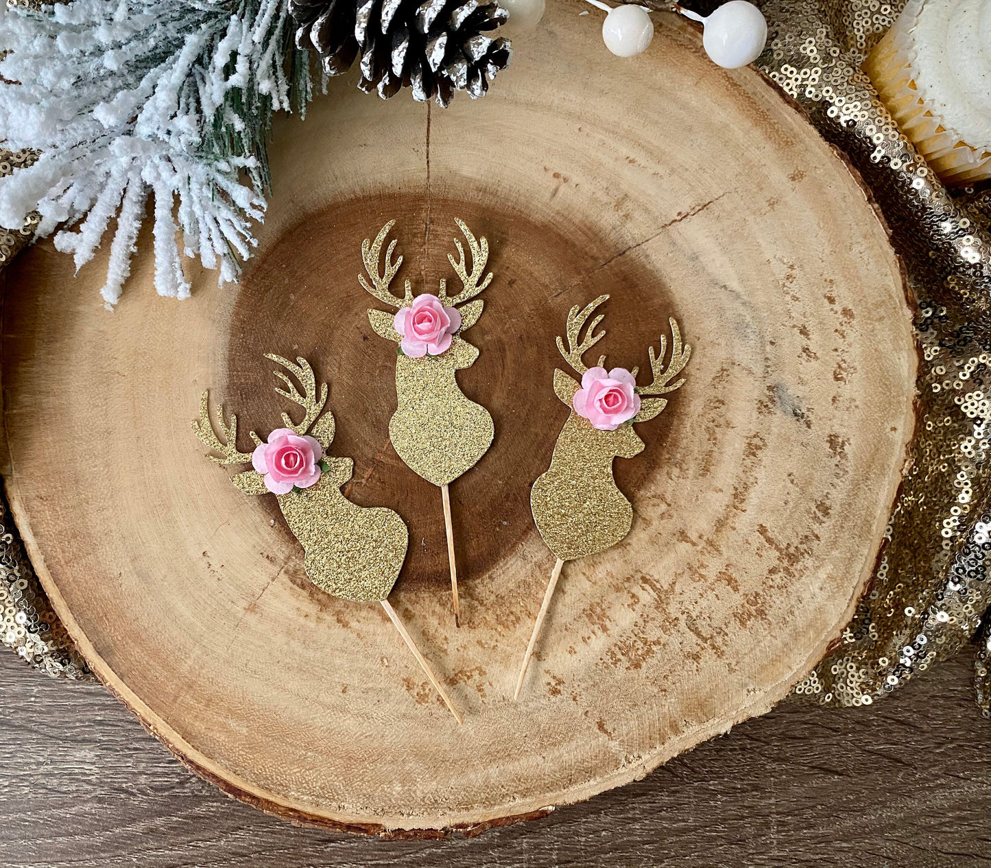 Silver Winter Onederland Party Decor| Reindeer Cupcake Toppers| Deer Cupcake Toppers| Reindeer Toppers| Deer Picks| Deer 1st Birthday