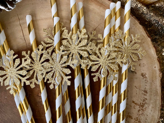 Snowflake Staws (Qty. 12)| Winter Onederland Straws| Hot Chocolate Bar| Hot Chocolate Party| Snowflake Party Decor| Snowflake Birthday