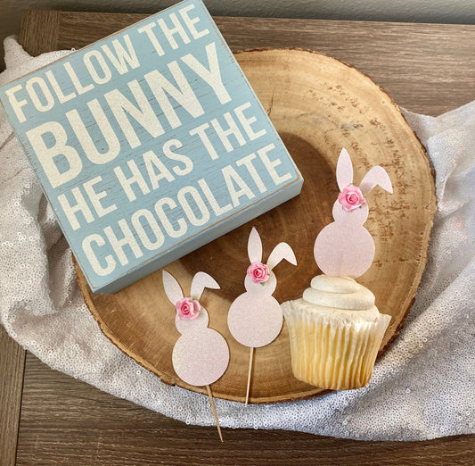 Bunny Cupcake Toppers (Qty. 6)| Easter Cake Picks| Some Bunny is One Party Decor| Bunny Dessert Decor| Easter Birthday