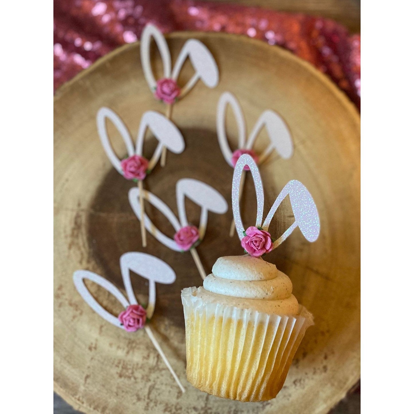 Bunny Ear Cupcake Toppers (Qty. 6)| Bunny Cupcake Decorations| Easter Cupcake Picks| Bunny Ear Picks| Bunny First Birthday| Bunny Birthday