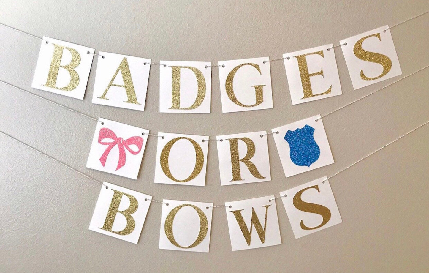 Badges or Bows Cake Topper| Silver Glitter| Gender Reveal Cake Topper| Police Gender Reveal| Sheriff Gender Reveal
