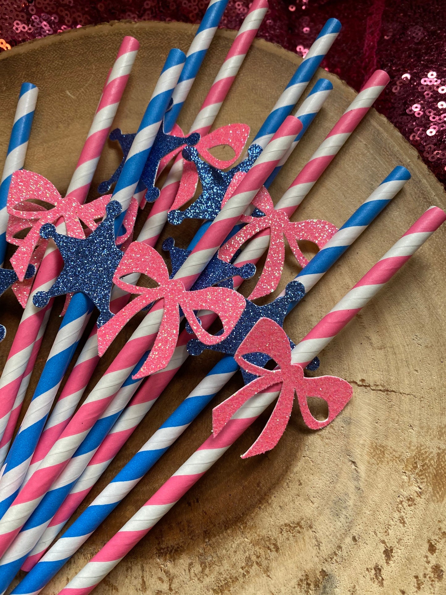 Badges or Bows Gender Reveal Straws