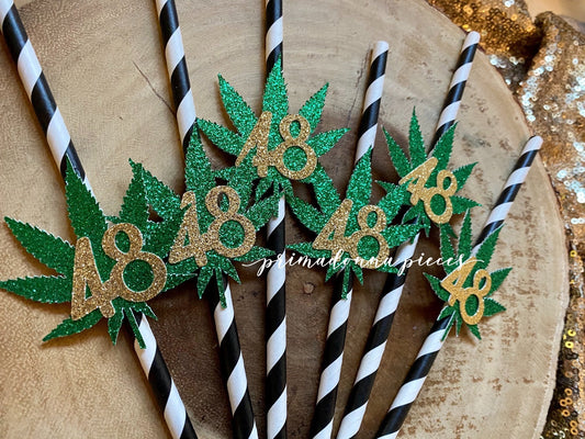 Pot Leaf Birthday Straws
