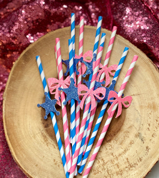 Badges or Bows Gender Reveal Straws