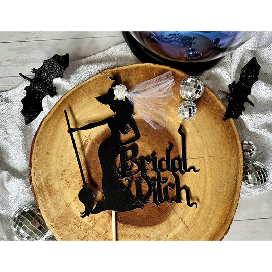 Bridal Witch Cake Topper| Halloween Cake Topper| Witch Getting Hitched| Witch Bachelorette Party Decor| Witch Bridal Shower| Witch Wedding