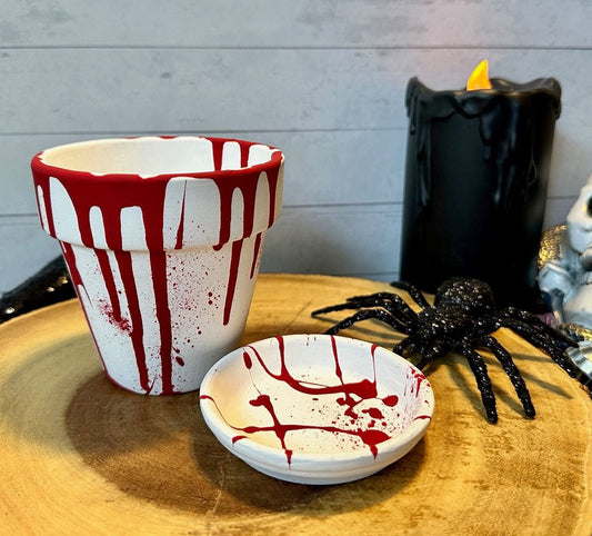 Blood Splatter Terracotta Pot with Saucer